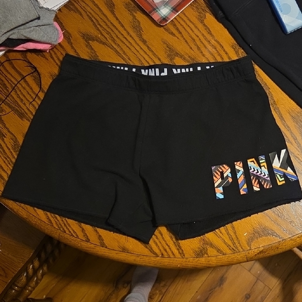 PINK Victoria's Secret Black Athletic Shorts with Colorful Logo